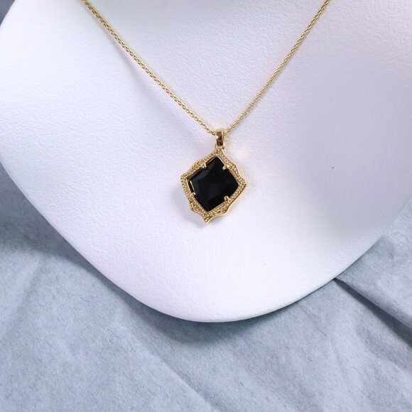 Kendra Scott Kacey Long Pendant Necklace. Gold Black Opaque Glass - Picture 2 of 2